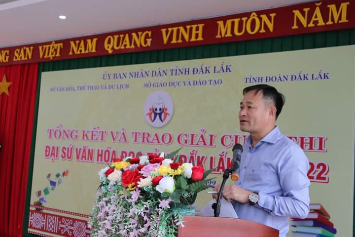 ông Lê Phúc Long, Phó Giám đốc Sở Văn hóa, Thể thao và Du lịch, Phó Trưởng ban Thường trực Tổ chức Cuộc thi phát biểu tại buổi lễ